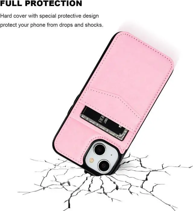 Alt view image 6 of 7 - KIHUWEY Compatible with iPhone 13 Case Wallet with Credit Card Holder, Premium Leather Magnetic Clasp Kickstand Heavy Duty Protective Cover for iPhone 13 6.1 inch (Pink)