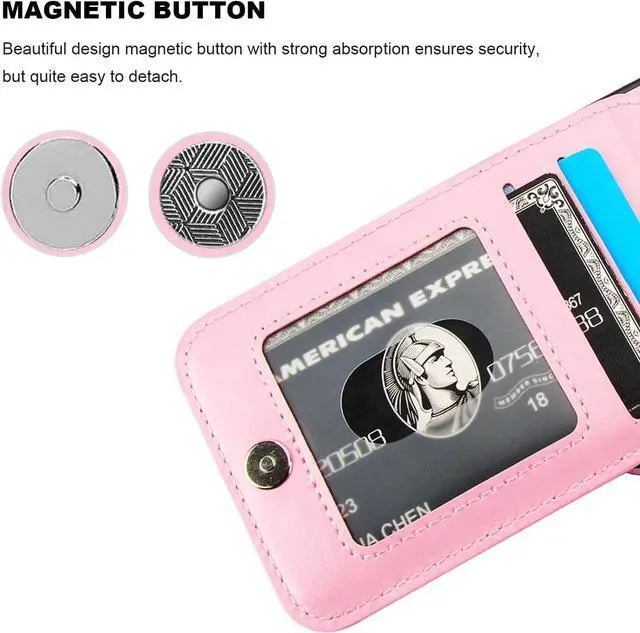 Alt view image 7 of 7 - KIHUWEY Compatible with iPhone 13 Case Wallet with Credit Card Holder, Premium Leather Magnetic Clasp Kickstand Heavy Duty Protective Cover for iPhone 13 6.1 inch (Pink)