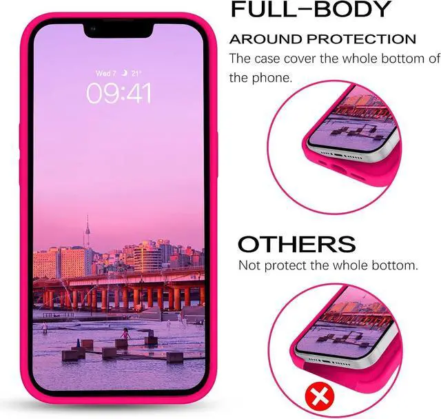 Alt view image 4 of 7 - BENTOBEN iPhone 14 Plus Case, Slim Fit Liquid Silicone Soft Rubber Anti-Scratch Shockproof Phone Cover with Microfiber Lining, Hot Pink