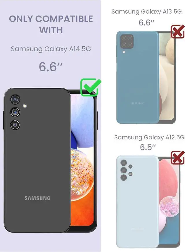 Alt view image 2 of 7 - for Samsung Galaxy A14 5G Case with Tempered Glass Screen Protector [2 Pack],[Military Grade Protective] Slim Soft TPU & Hard PC,Girls Women Crystal Clear Flower Pattern Cases (Deep Purple)
