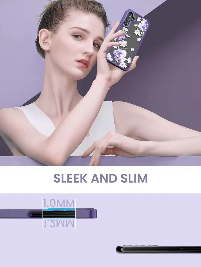 Alt view image 7 of 7 - for Samsung Galaxy A14 5G Case with Tempered Glass Screen Protector [2 Pack],[Military Grade Protective] Slim Soft TPU & Hard PC,Girls Women Crystal Clear Flower Pattern Cases (Deep Purple)