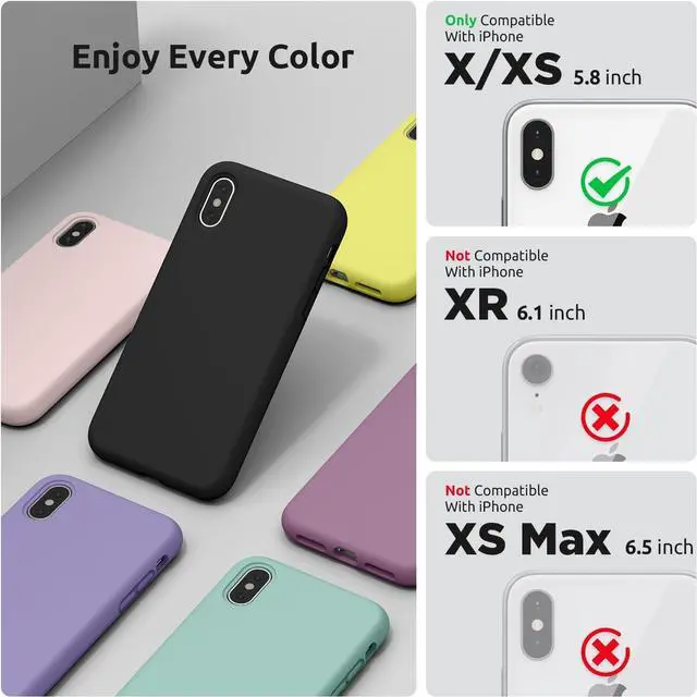Alt view image 2 of 7 - SURPHY Case for iPhone Xs Case and for iPhone X Case with Microfiber Lining, Thickened Liquid Silicone Phone Case for iPhone X XS 5.8 inches, Black