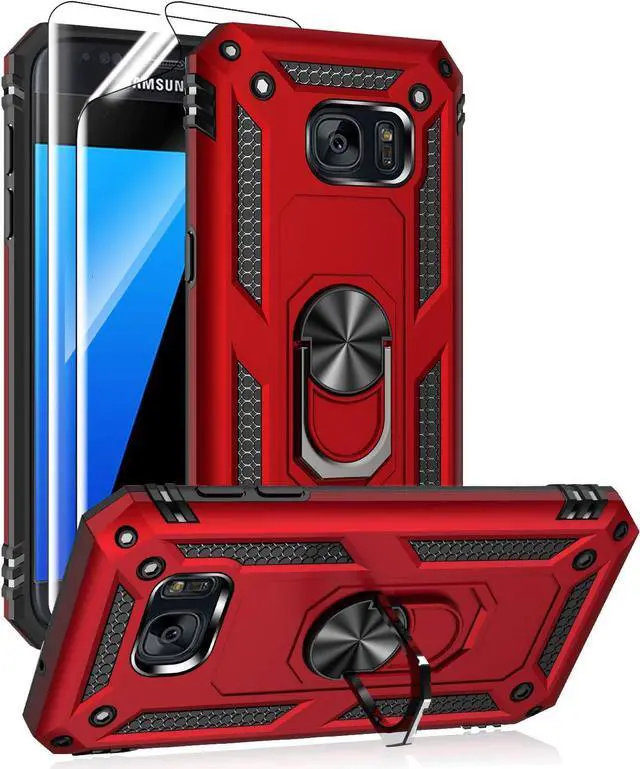 Main image of Androgate for Samsung Galaxy S7 Case with HD Screen Protectors, Military-Grade Metal Ring Holder Kickstand 15ft Drop Tested Shockproof Cover Case for Samsung Galaxy S7 Red