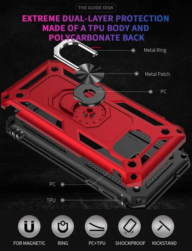 Alt view image 7 of 7 - Androgate for Samsung Galaxy S7 Case with HD Screen Protectors, Military-Grade Metal Ring Holder Kickstand 15ft Drop Tested Shockproof Cover Case for Samsung Galaxy S7 Red