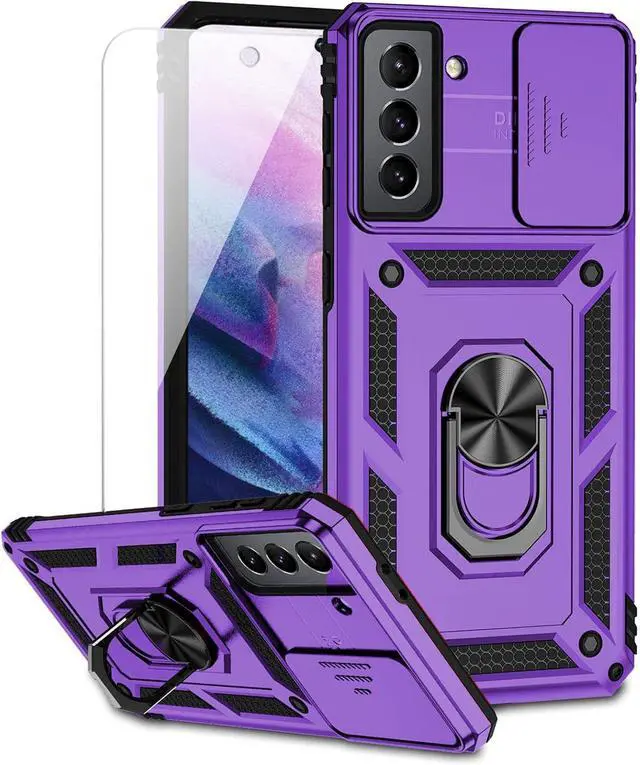 Main image of for Samsung Galaxy S21 FE 5G Case with Camera Lens Cover HD Screen Protector, Military-Grade Drop Tested Magnetic Ring Holder Kickstand Protective Phone Case for Samsung Galaxy S21 FE 5G (Purple)