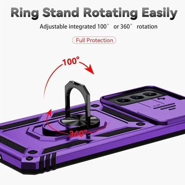 Alt view image 6 of 7 - for Samsung Galaxy S21 FE 5G Case with Camera Lens Cover HD Screen Protector, Military-Grade Drop Tested Magnetic Ring Holder Kickstand Protective Phone Case for Samsung Galaxy S21 FE 5G (Purple)