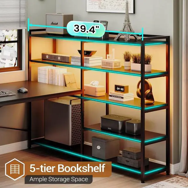 Alt view image 7 of 7 - L Shaped Gaming Desk, Reversible U Shaped Computer Desk with Power Outlet and Storage Shelves, Corner Gaming Desk with LED Lights, 3 Fabric Drawers, Black