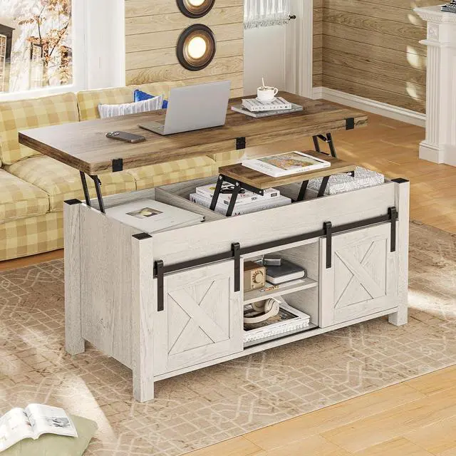 Alt view image 2 of 7 - SEDETA Farmhouse Lift Top Coffee Table with Storage and Hidden Compartment