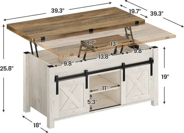 Alt view image 3 of 7 - SEDETA Farmhouse Lift Top Coffee Table with Storage and Hidden Compartment