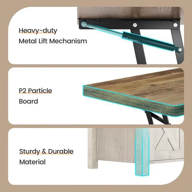 Alt view image 5 of 7 - SEDETA Farmhouse Lift Top Coffee Table with Storage and Hidden Compartment