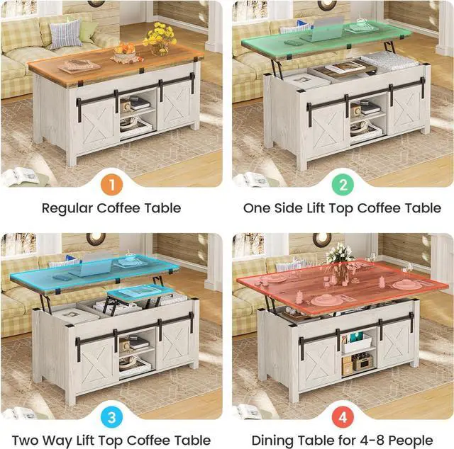 Alt view image 6 of 7 - SEDETA Farmhouse Lift Top Coffee Table with Storage and Hidden Compartment
