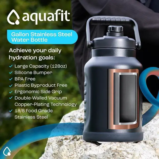 Alt view image 2 of 7 - AQUAFIT 1 Gallon Water Bottle Insulated (Cold for 48 Hrs) - BPA Free & Leak Proof - 128oz Stainless Steel Water Jug - Big Water Bottle with Handle for Gym, Hiking, Camping & Travel (Hydrant Red)