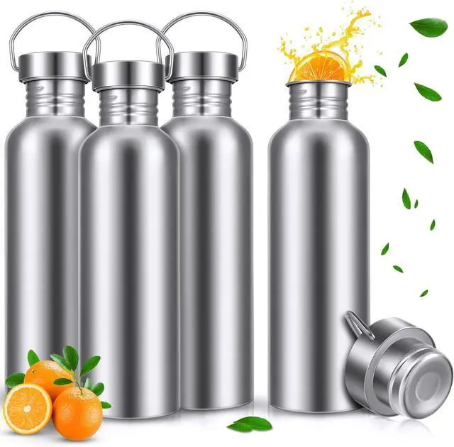 Main image of CHENGU 4 Pack Single Wall Stainless Steel Water Bottles Camping Bottles 304 18/8 Metal Water Bottle for Sports, Cyclists, Runners, Hikers(Silver,34 oz)