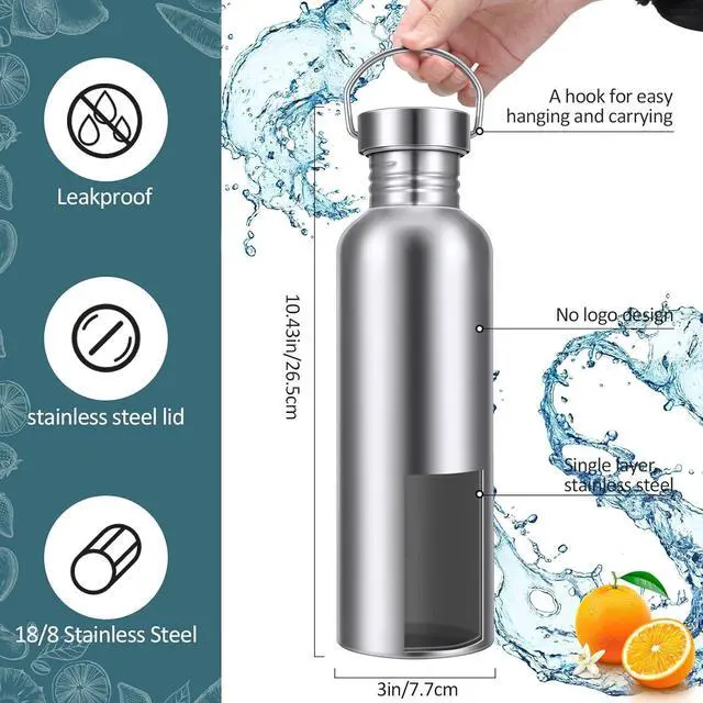 Alt view image 2 of 7 - CHENGU 4 Pack Single Wall Stainless Steel Water Bottles Camping Bottles 304 18/8 Metal Water Bottle for Sports, Cyclists, Runners, Hikers(Silver,34 oz)