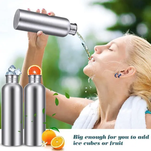 Alt view image 4 of 7 - CHENGU 4 Pack Single Wall Stainless Steel Water Bottles Camping Bottles 304 18/8 Metal Water Bottle for Sports, Cyclists, Runners, Hikers(Silver,34 oz)
