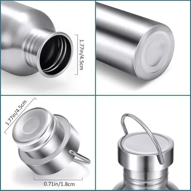 Alt view image 3 of 7 - CHENGU 4 Pack Single Wall Stainless Steel Water Bottles Camping Bottles 304 18/8 Metal Water Bottle for Sports, Cyclists, Runners, Hikers(Silver,34 oz)