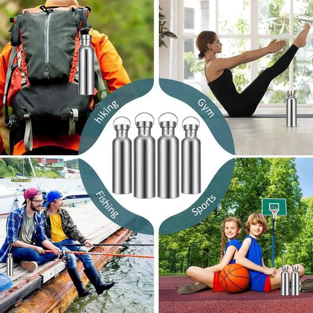 Alt view image 7 of 7 - CHENGU 4 Pack Single Wall Stainless Steel Water Bottles Camping Bottles 304 18/8 Metal Water Bottle for Sports, Cyclists, Runners, Hikers(Silver,34 oz)