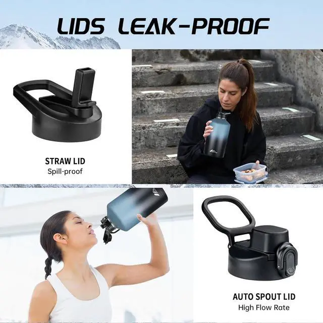 Alt view image 6 of 6 - StarSpeed 64oz Insulated Water Bottle with Straws & 2 Lids, Half Gallon Stainless Steel Double Walled Vacuum Water Jug, Large Wide Mouth with Paracord Handle for Gym Camping Hiking, Indigo Black