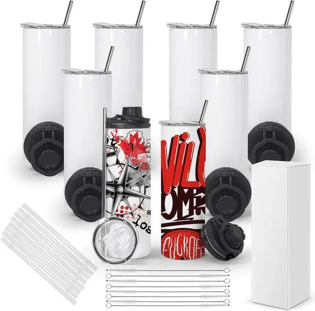 Main image of 8 Pack Sublimation Water Bottle Blanks 20 oz Sublimation Sports Water Bottle with Handle Stainless Steel Sublimation Tumbler Blanks with Lids and Straws, Individually Box, White, Diy Gift