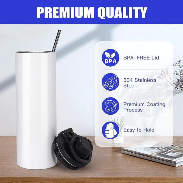 Alt view image 6 of 7 - 8 Pack Sublimation Water Bottle Blanks 20 oz Sublimation Sports Water Bottle with Handle Stainless Steel Sublimation Tumbler Blanks with Lids and Straws, Individually Box, White, Diy Gift