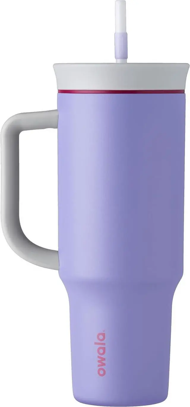 Main image of Owala Stainless Steel Triple Layer Insulated Travel Tumbler with Spill Resistant Lid, Straw, and Carry Handle, BPA Free, 40 oz, Light Purple (Whimsical Daydream)