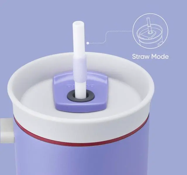 Alt view image 4 of 6 - Owala Stainless Steel Triple Layer Insulated Travel Tumbler with Spill Resistant Lid, Straw, and Carry Handle, BPA Free, 40 oz, Light Purple (Whimsical Daydream)