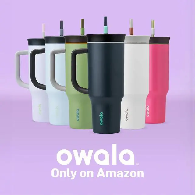 Alt view image 6 of 6 - Owala Stainless Steel Triple Layer Insulated Travel Tumbler with Spill Resistant Lid, Straw, and Carry Handle, BPA Free, 40 oz, Light Purple (Whimsical Daydream)