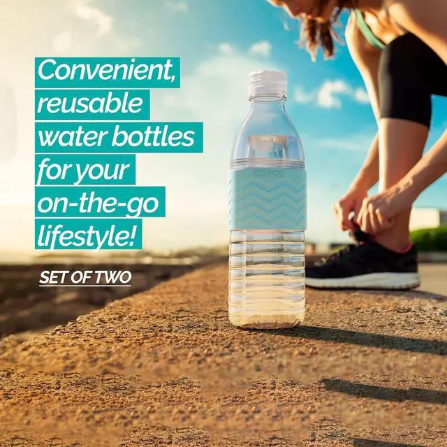 Alt view image 2 of 7 - Copco Hydra Reusable Tritan Water Bottle with Spill Resistant Lid and Non-Slip Sleeve, 16.9-ounce, Robin Egg Blue, 2 Pack