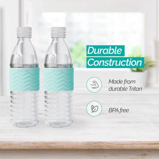 Alt view image 3 of 7 - Copco Hydra Reusable Tritan Water Bottle with Spill Resistant Lid and Non-Slip Sleeve, 16.9-ounce, Robin Egg Blue, 2 Pack