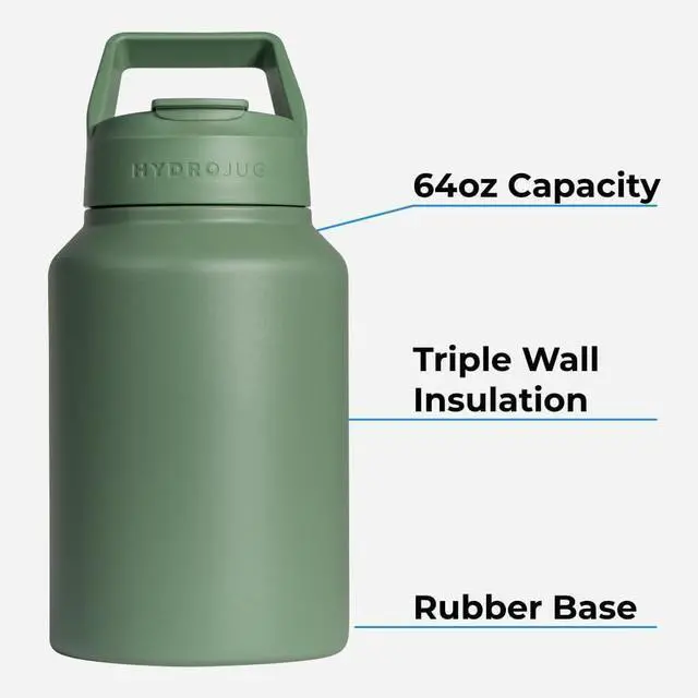 Alt view image 2 of 5 - HydroJug Sport - Stainless Steel Tumbler with Straw, Vacuum Insulated, 64oz Leakproof Water Bottle, Ergonomic Design, Reusable, Dishwasher Safe, Rubber Base, Durable for Gym or Outdoors, Black