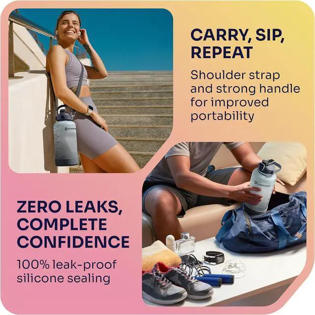Alt view image 4 of 7 - 1 Gallon Water Bottle With Straw Dishwasher-Safe BPS & BPA Free, 2 Cleaning Brush Motivational 128oz Water Jug with Time Markers, Wide-Mouth Tritan, Gym & Exercise Equipment(Clear & Black)