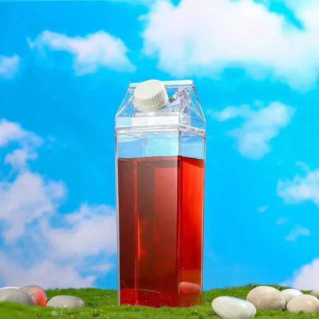 Alt view image 6 of 7 - 17 oz Milk Carton Water Bottles Clear Plastic Milk Box Portable Reusable Square Juice Bottles for Outdoor Sports Travel Camping Activities(6 Pieces)