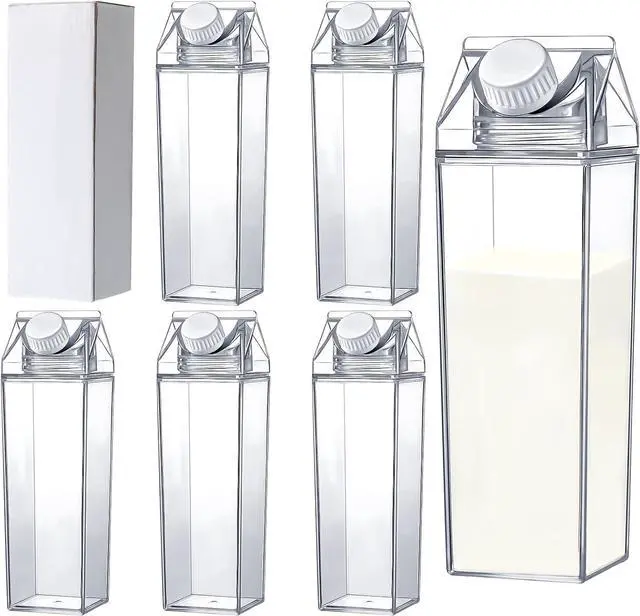 Alt view image 7 of 7 - 17 oz Milk Carton Water Bottles Clear Plastic Milk Box Portable Reusable Square Juice Bottles for Outdoor Sports Travel Camping Activities(6 Pieces)