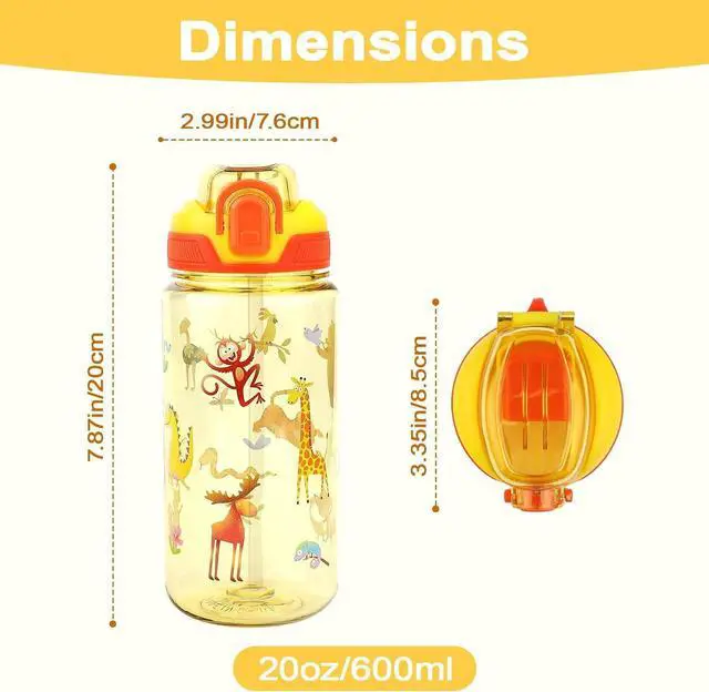 Alt view image 3 of 6 - Kids Water Bottle for School or Travel, 20 Oz 2 Pack Durable Plastic Water Bottle with Silicone Straw and Pop-Up Spout Cover, BPA Free & Dishwasher Safe(Forest Animals & Unicorn)