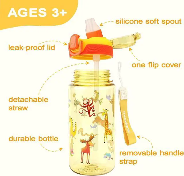 Alt view image 2 of 6 - Kids Water Bottle for School or Travel, 20 Oz 2 Pack Durable Plastic Water Bottle with Silicone Straw and Pop-Up Spout Cover, BPA Free & Dishwasher Safe(Forest Animals & Unicorn)