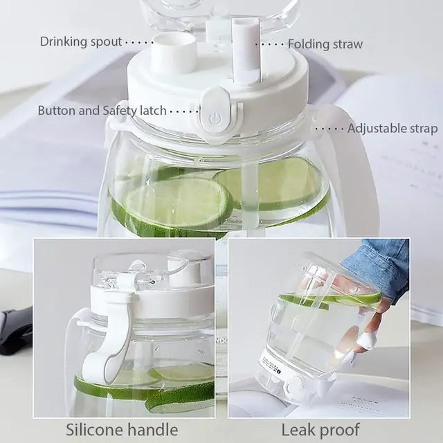 Alt view image 2 of 5 - Clear Water Bottles with Straw 45oz Large Water Jug for Schools/Adults Aesthetic Girls Water Bottles for Gym/Sport/Motivational White Reusable Water Bottle