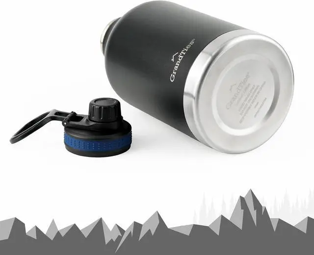 Alt view image 4 of 5 - GRANDTIES 2 Lids Sports Stainless Steel Water Bottles  Wide Mouth Vacuum Insulated Reusable Leak Proof BPA-Free Travel Metal Canteen, Thermos Bottles for Men Women Gym (Midnight Black 64 oz)