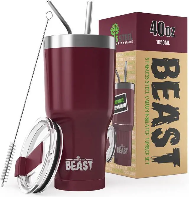 Main image of Beast 40 oz Tumbler Stainless Steel Vacuum Insulated Coffee Ice Cup Double Wall Travel Flask (Cranberry Red)
