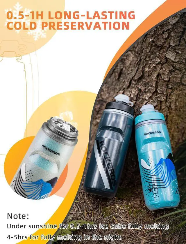 Alt view image 3 of 7 - ROCKBROS Bike Water Bottle 21oz Bicycle Water Bottle for 5hrs Insulation Sports Squeeze Water Bottle with Leakproof Design