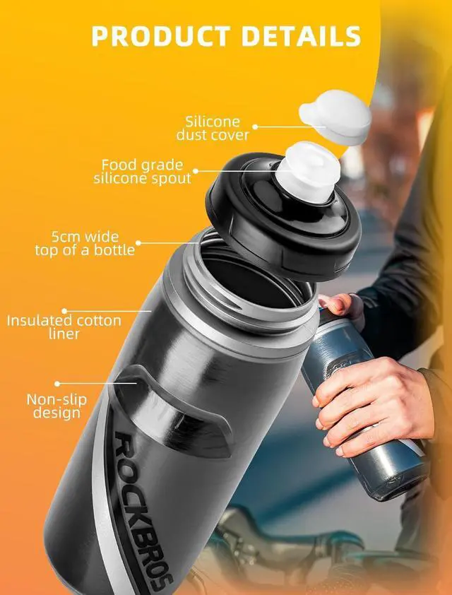 Alt view image 5 of 7 - ROCKBROS Bike Water Bottle 21oz Bicycle Water Bottle for 5hrs Insulation Sports Squeeze Water Bottle with Leakproof Design