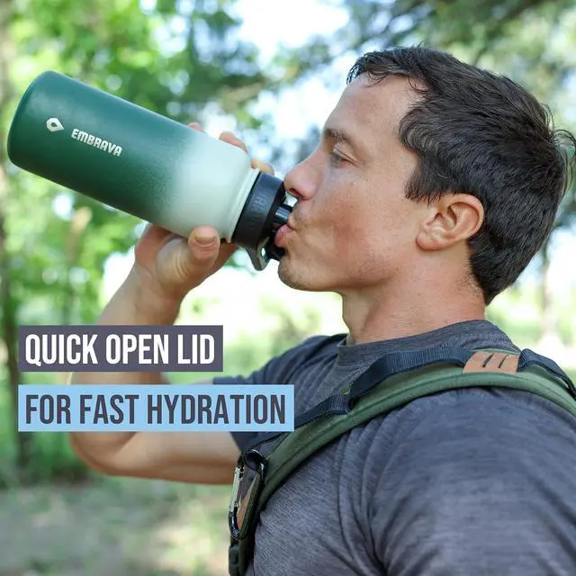 Alt view image 5 of 7 - Embrava Insulated Sports Water Bottle - 32oz - Quick Open Lid for Gym, Workouts and Outdoors - Leak Proof - BPA & BPS Free - Double Walled & Stainless Steel