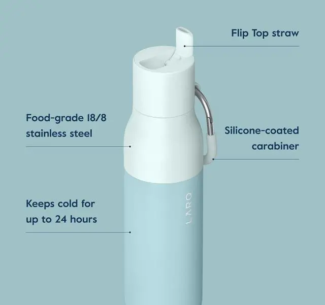 Alt view image 3 of 7 - LARQ Bottle Flip Top 17 oz - Insulated Stainless Steel Water Bottle With Straw | Thermos, BPA Free | Reusable Water Bottle for Sports, Gym, and Travel | Keep Drinks Cold for 24 Hours, Seaside Mint