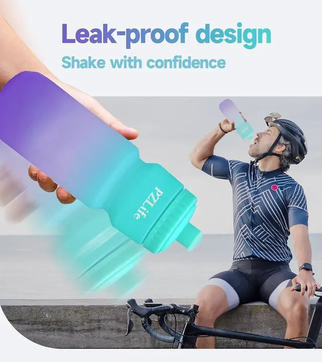 Alt view image 2 of 7 - 24oz Bike Squeeze Water Bottle, BPA Free Cycling Water Bottle,Leakproof, with Capacity Scale w/Pull Top Lid, Reusable Sport Water Bottle, for Bicycle, Gym,Running 2Pack