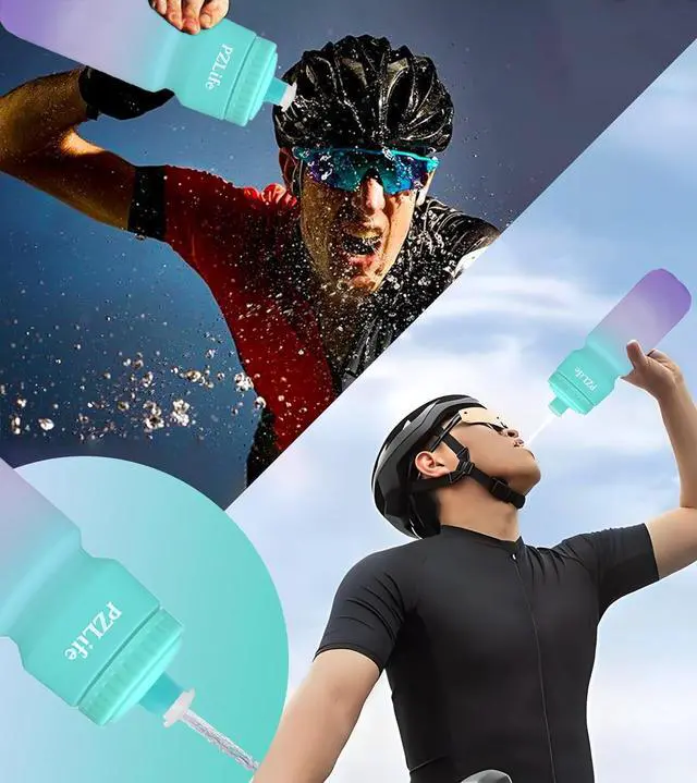 Alt view image 3 of 7 - 24oz Bike Squeeze Water Bottle, BPA Free Cycling Water Bottle,Leakproof, with Capacity Scale w/Pull Top Lid, Reusable Sport Water Bottle, for Bicycle, Gym,Running 2Pack