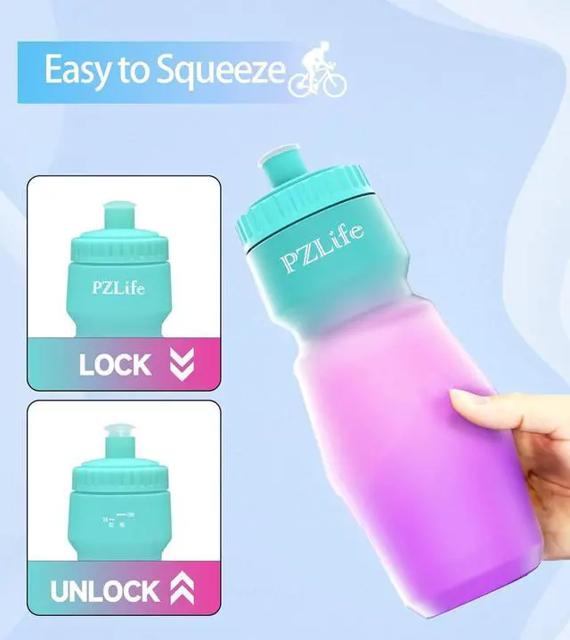Alt view image 4 of 7 - 24oz Bike Squeeze Water Bottle, BPA Free Cycling Water Bottle,Leakproof, with Capacity Scale w/Pull Top Lid, Reusable Sport Water Bottle, for Bicycle, Gym,Running 2Pack