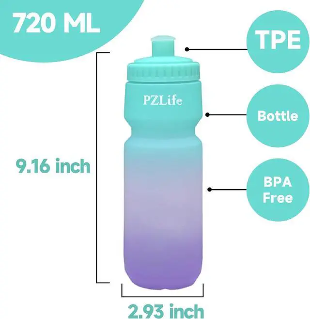 Alt view image 7 of 7 - 24oz Bike Squeeze Water Bottle, BPA Free Cycling Water Bottle,Leakproof, with Capacity Scale w/Pull Top Lid, Reusable Sport Water Bottle, for Bicycle, Gym,Running 2Pack