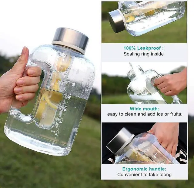 Alt view image 3 of 6 - Half Gallon Water Bottle with Infuser, BPA Free 84oz Large Water Bottle Dishwasher Safe Hydration with Motivational Time Mark Leak-Proof 2.5L Sports Water Bottle for Camping Sports Workouts(Clear)