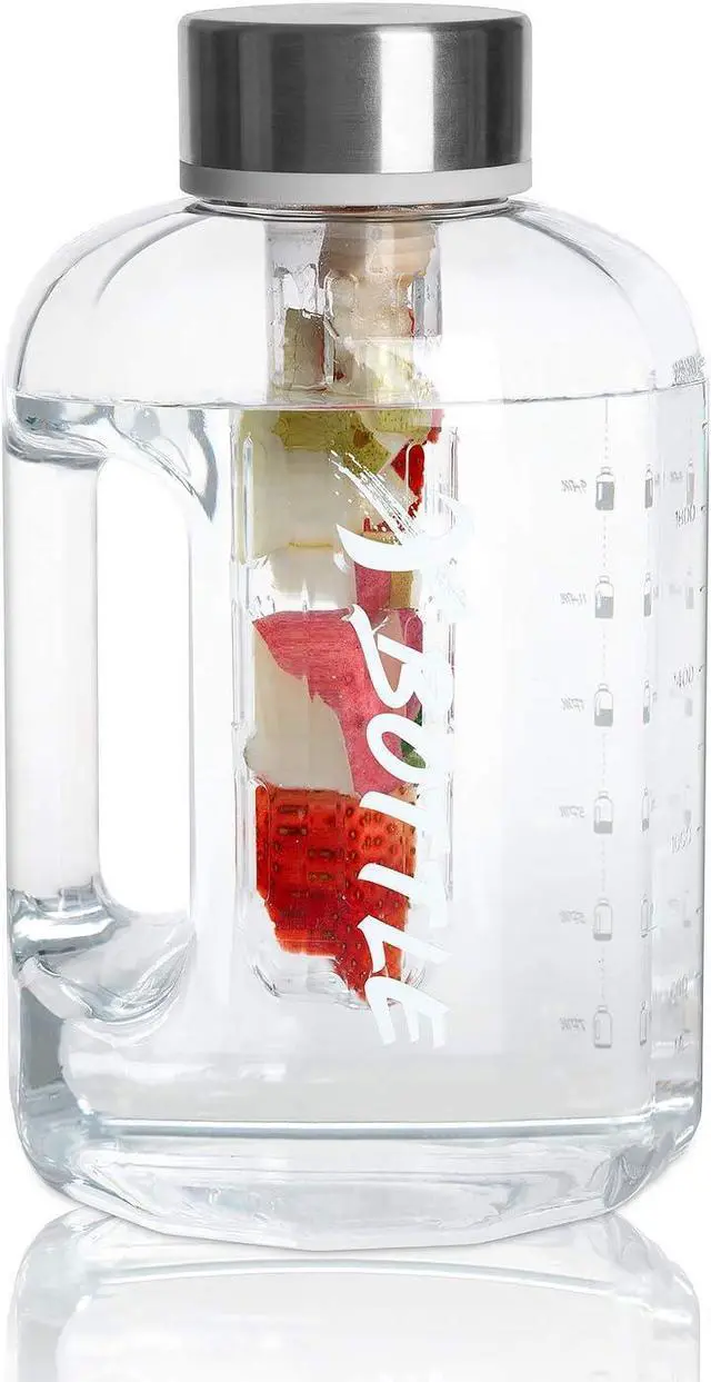 Main image of Half Gallon Water Bottle with Infuser, BPA Free 84oz Large Water Bottle Dishwasher Safe Hydration with Motivational Time Mark Leak-Proof 2.5L Sports Water Bottle for Camping Sports Workouts(Clear)