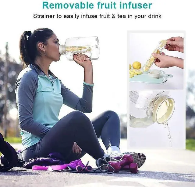 Alt view image 4 of 6 - Half Gallon Water Bottle with Infuser, BPA Free 84oz Large Water Bottle Dishwasher Safe Hydration with Motivational Time Mark Leak-Proof 2.5L Sports Water Bottle for Camping Sports Workouts(Clear)