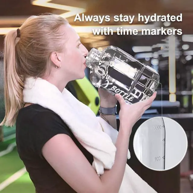 Alt view image 5 of 6 - Half Gallon Water Bottle with Infuser, BPA Free 84oz Large Water Bottle Dishwasher Safe Hydration with Motivational Time Mark Leak-Proof 2.5L Sports Water Bottle for Camping Sports Workouts(Clear)